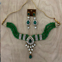 India Art  Gold Plated Crystal Stone & Beads Necklace Set