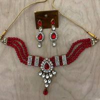 India Art  Gold Plated Crystal Stone & Beads Necklace Set