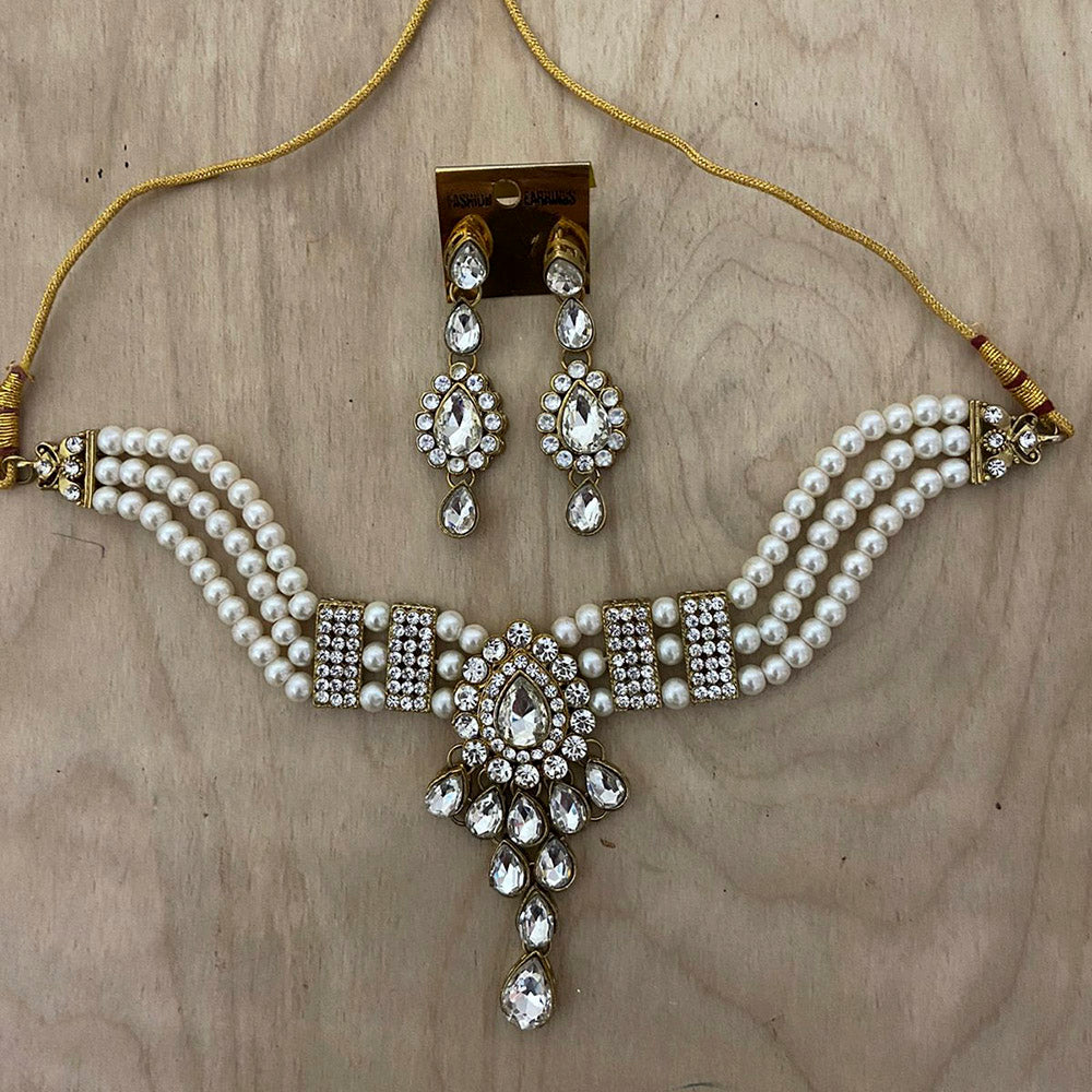 India Art  Gold Plated Crystal Stone & Beads Necklace Set