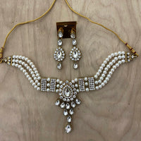 India Art  Gold Plated Crystal Stone & Beads Necklace Set
