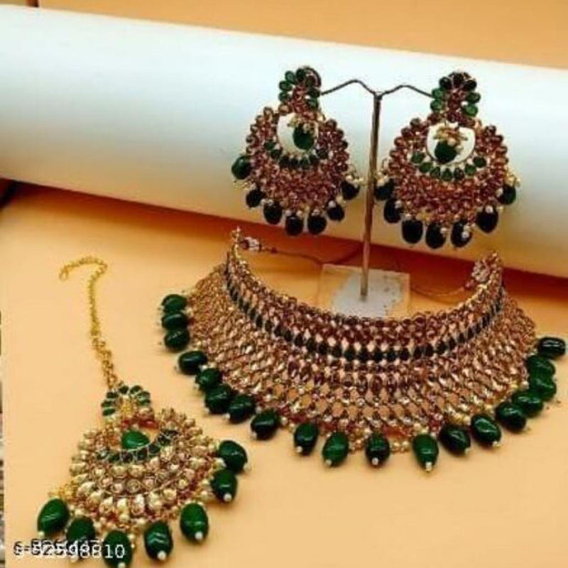 India Art Gold Plated Kundan Stone & Beads Choker Necklace Set