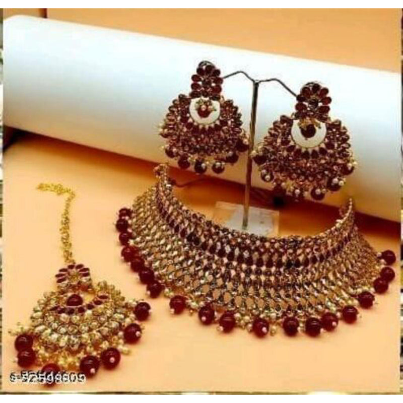 India Art Gold Plated Kundan Stone & Beads Choker Necklace Set