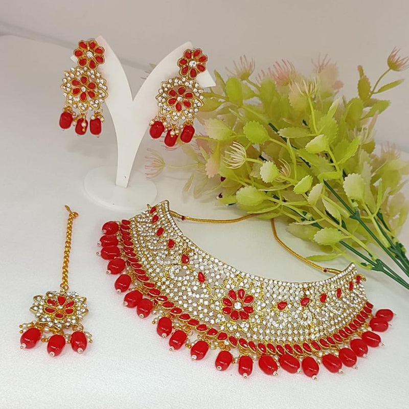 India Art Gold Plated Austrian Stone & Beads Choker Necklace Set