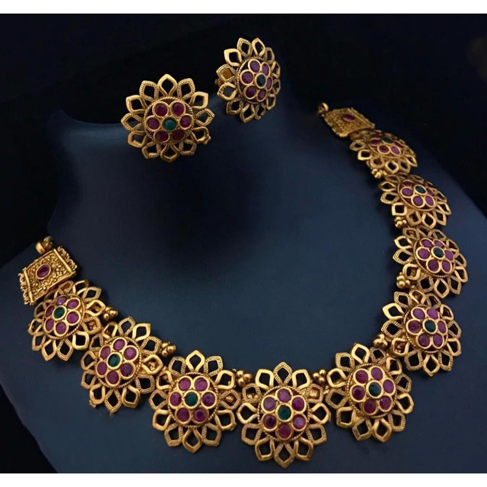 India Art Gold Plated Pota Stone Necklace Set