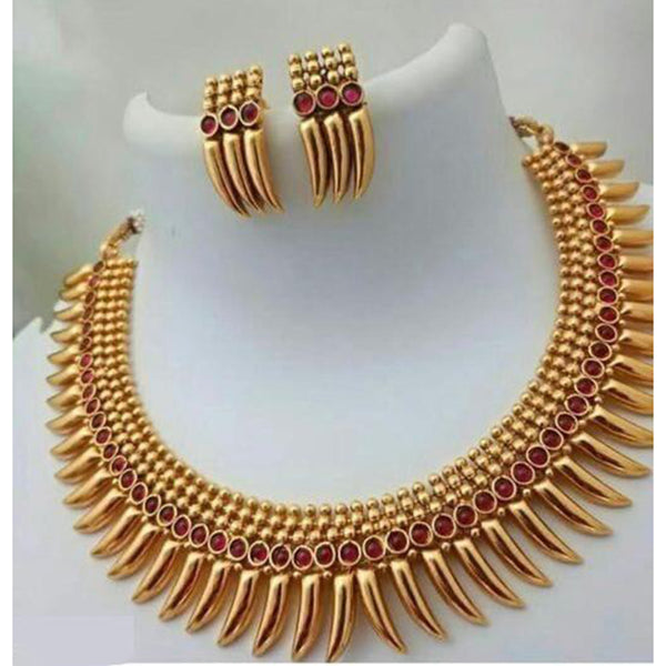 India Art Gold Plated Pink Pota Stone Choker Necklace Set
