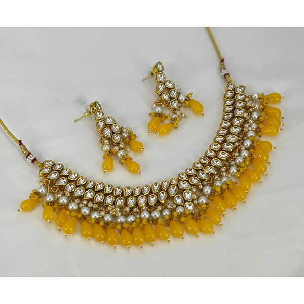 India Art Gold Plated Kundan Stone And Beads Necklace Set