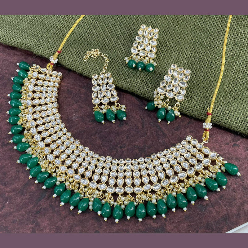 India Art Gold Plated Kundan Stone & Beads Choker Necklace Set