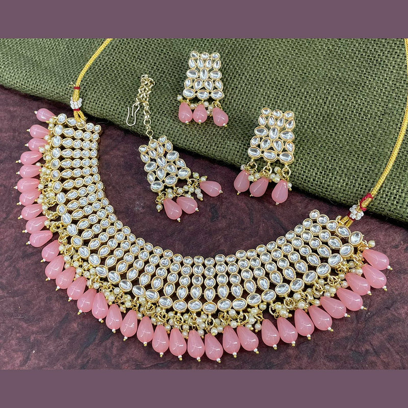 India Art Gold Plated Kundan Stone & Beads Choker Necklace Set