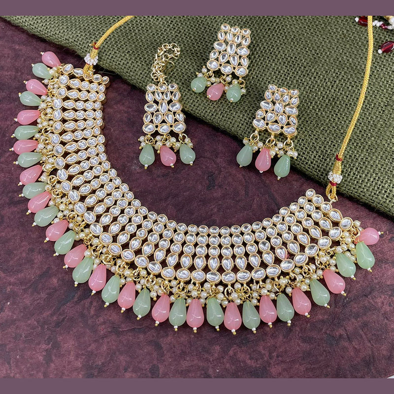 India Art Gold Plated Kundan Stone & Beads Choker Necklace Set