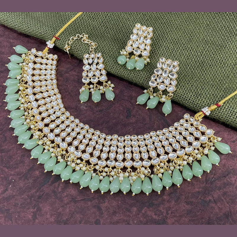 India Art Gold Plated Kundan Stone & Beads Choker Necklace Set