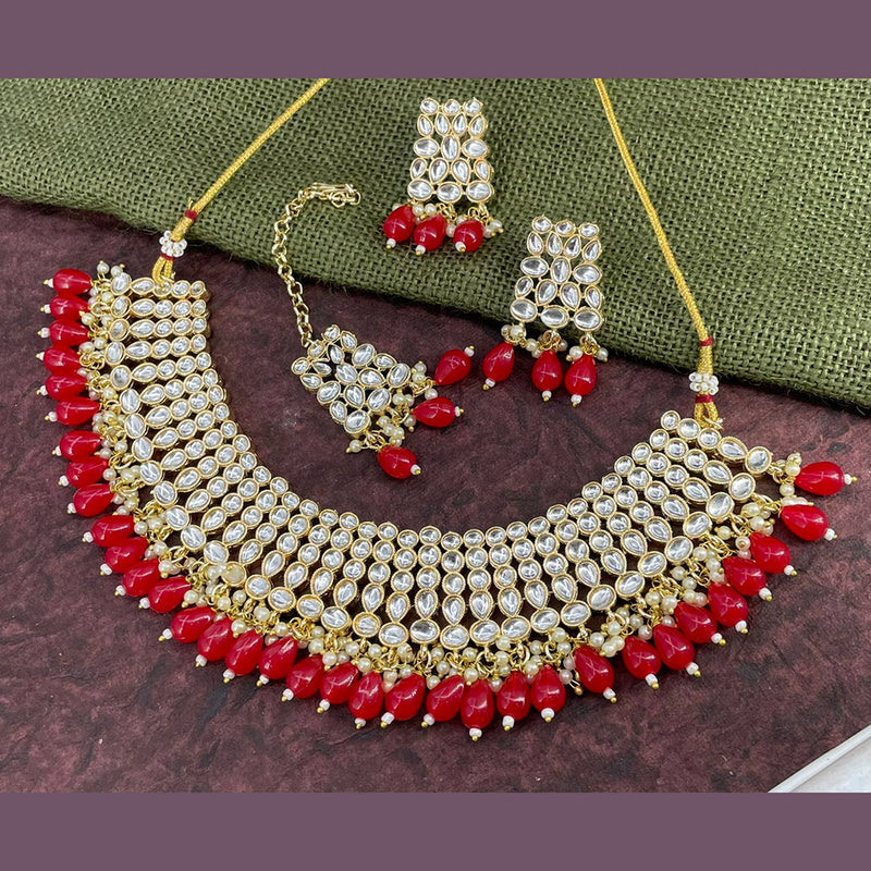 India Art Gold Plated Kundan Stone & Beads Choker Necklace Set