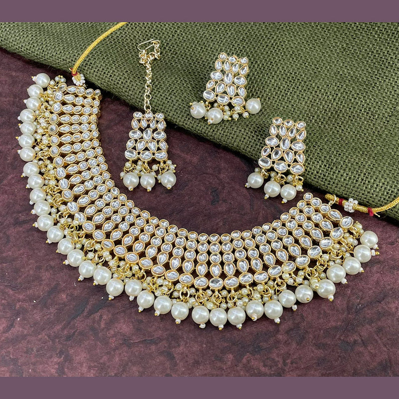 India Art Gold Plated Kundan Stone & Beads Choker Necklace Set