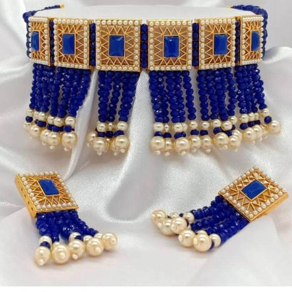 India Art Gold Plated Crystal Stone And Beads Necklace Set