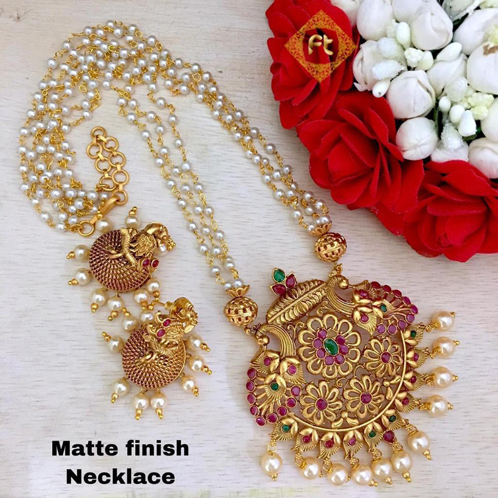 India Art Gold Plated White Pink & Green Pota Stone Necklace Set