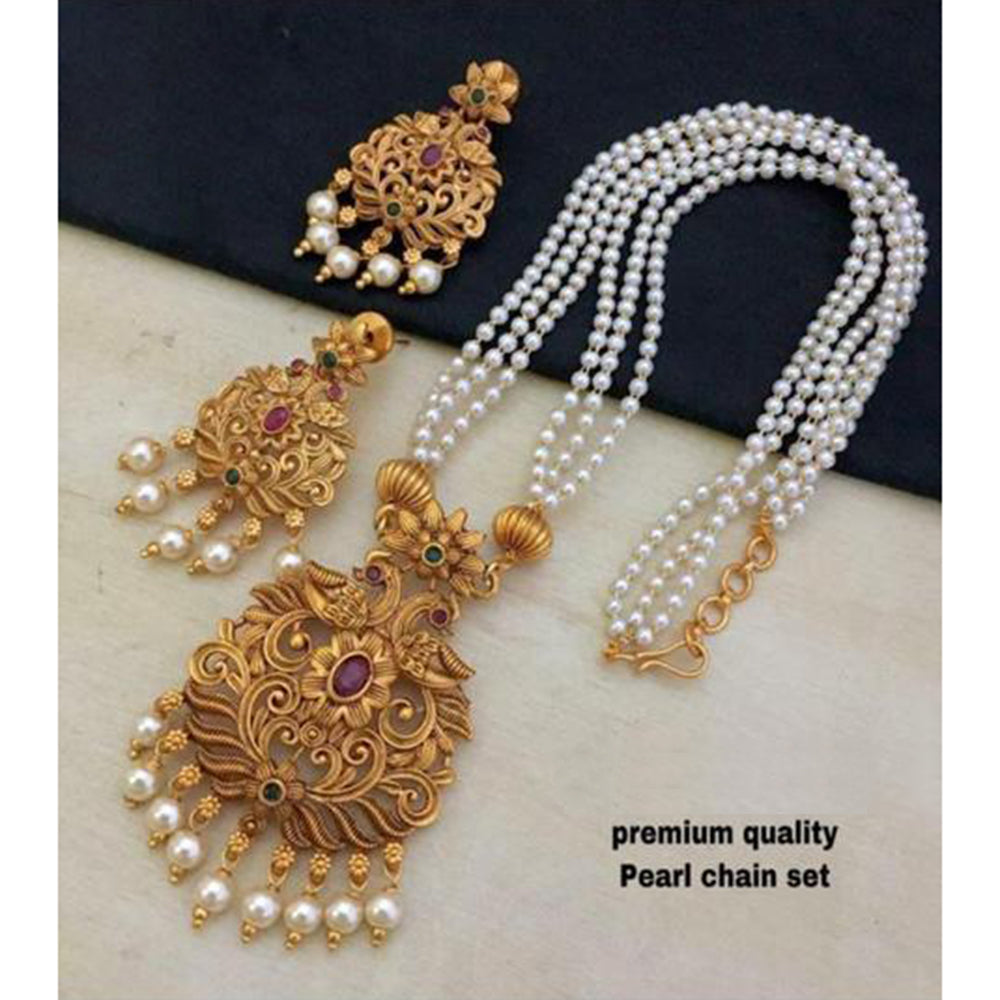 India Art Gold Plated Pink & Green Pota Stone Necklace Set