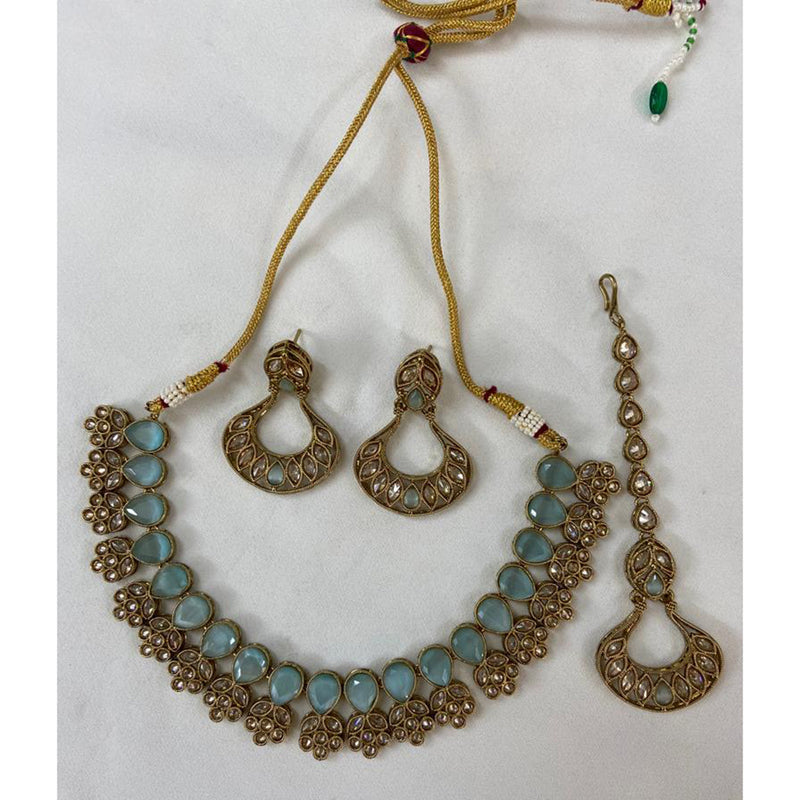 India Art Gold Plated Crystal Stone & Kundan Choker Necklace Set