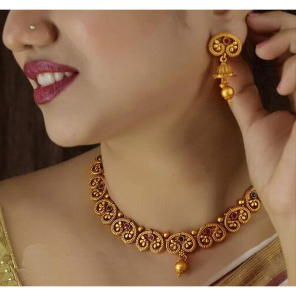 India Art Gold Plated Pota Stone Choker Necklace Set