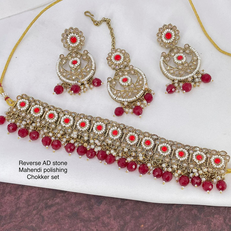 India Art  Mehendi Antique Polishing AD Stone Necklace Set