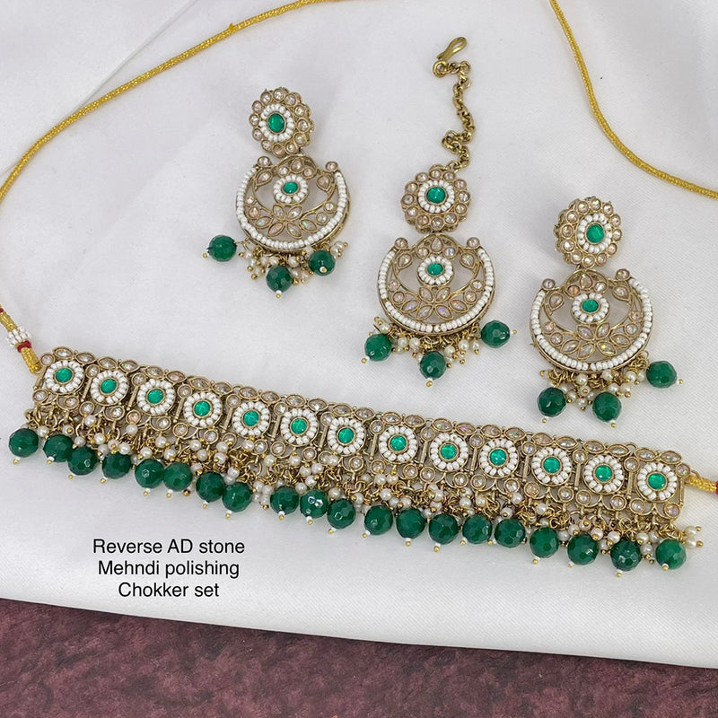 India Art  Mehendi Antique Polishing AD Stone Necklace Set