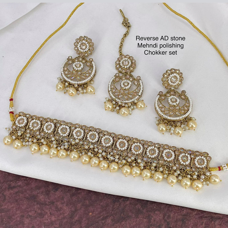 India Art  Mehendi Antique Polishing AD Stone Necklace Set