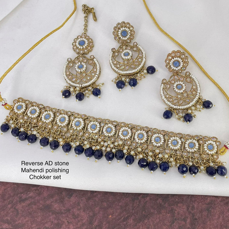 India Art  Mehendi Antique Polishing AD Stone Necklace Set