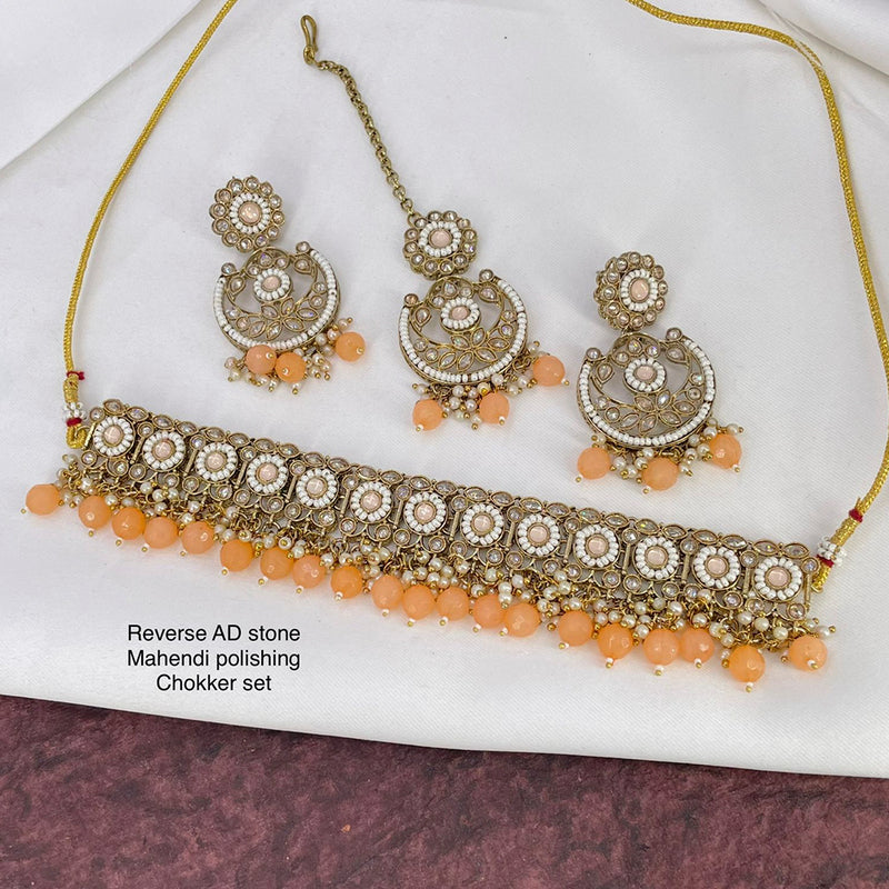 India Art  Mehendi Antique Polishing AD Stone Necklace Set