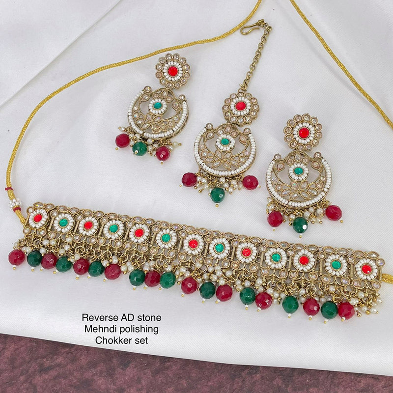 India Art  Mehendi Antique Polishing AD Stone Necklace Set