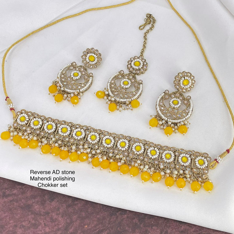 India Art  Mehendi Antique Polishing AD Stone Necklace Set