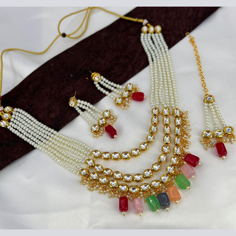 India Art Gold Plated Kundan Stone & Beads Necklace Set