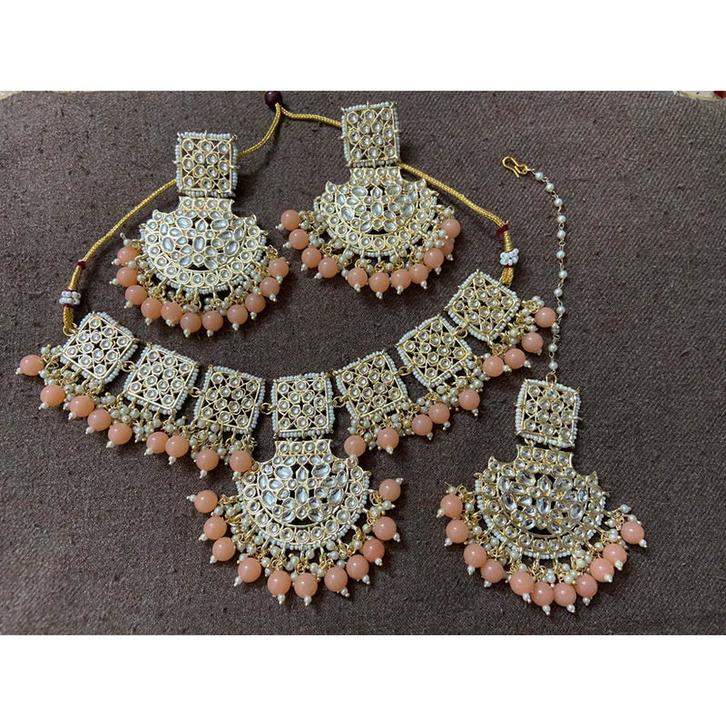India Art Gold Plated Kundan & Beads Necklace Set With Maangtikka