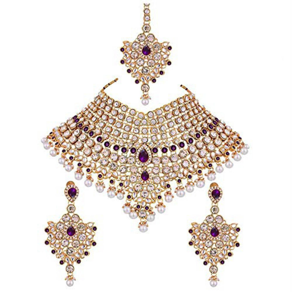 Etnico Traditional Gold Plated Kundan Bridal Dulhan Jewellery Set for Women (IJ021Pu)