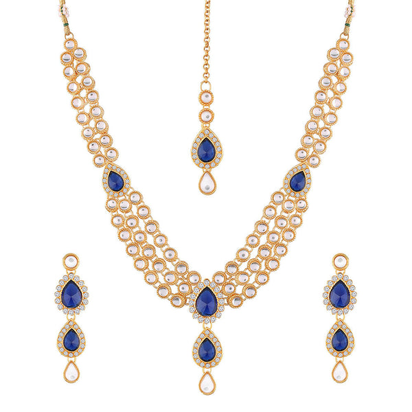 Etnico Traditional Gold Plated Kundan Necklace Set for Women (IJ315Bl)