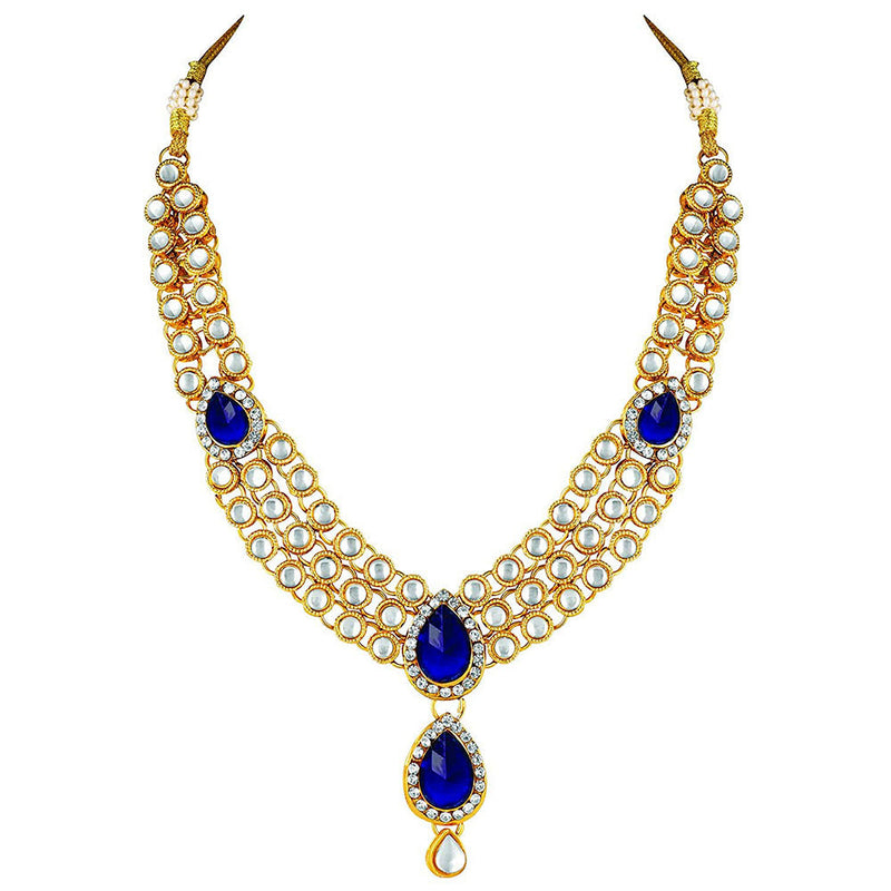 Etnico Traditional Gold Plated Kundan Necklace Set for Women (IJ315Bl)