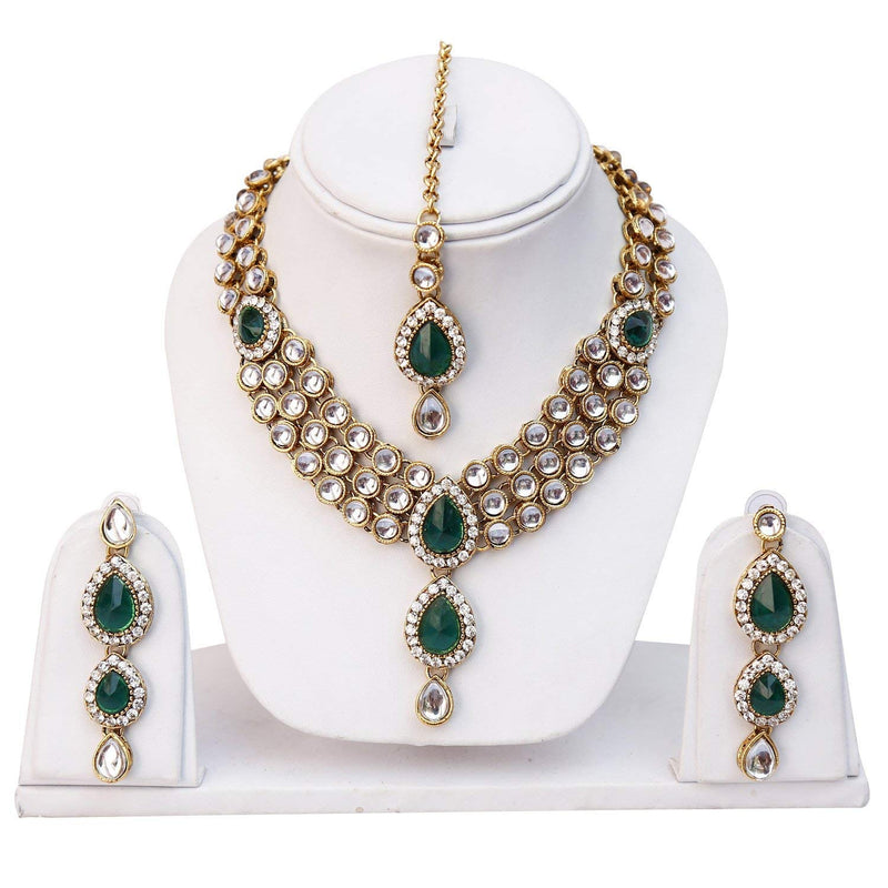 Etnico Traditional Gold Plated Kundan Necklace Set for Women (IJ315G)