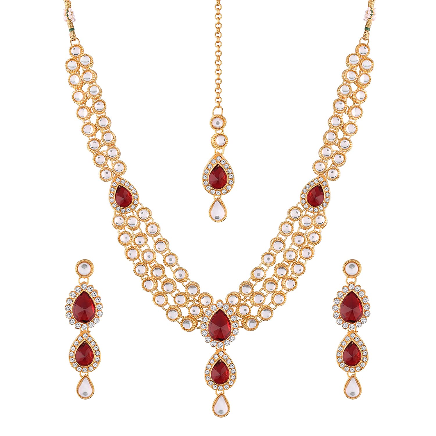 Etnico Traditional Gold Plated Kundan Necklace Set for Women (IJ315R)