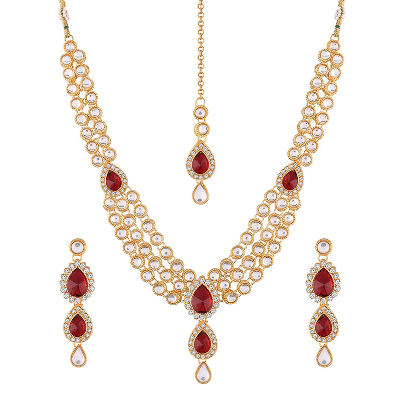 Etnico Traditional Gold Plated Kundan Necklace Set for Women (IJ315R)