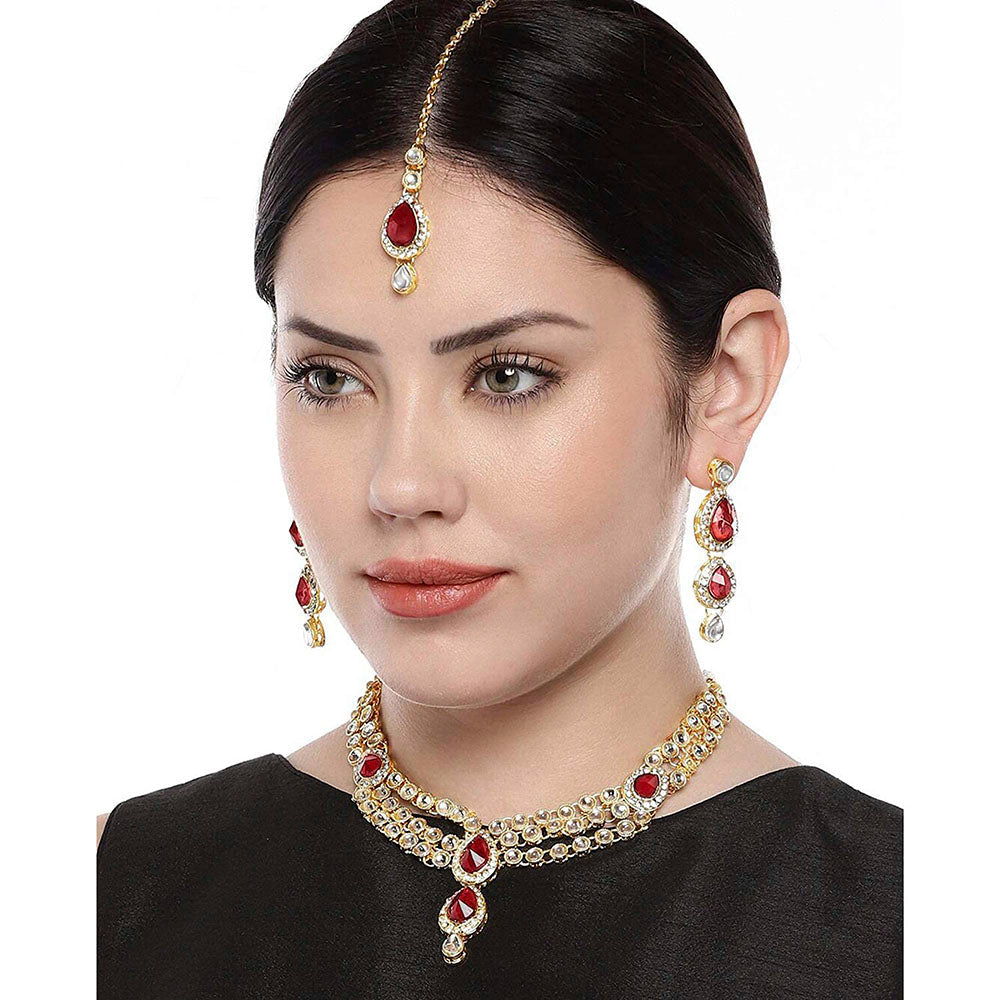 Etnico Traditional Gold Plated Kundan Necklace Set for Women (IJ315R)