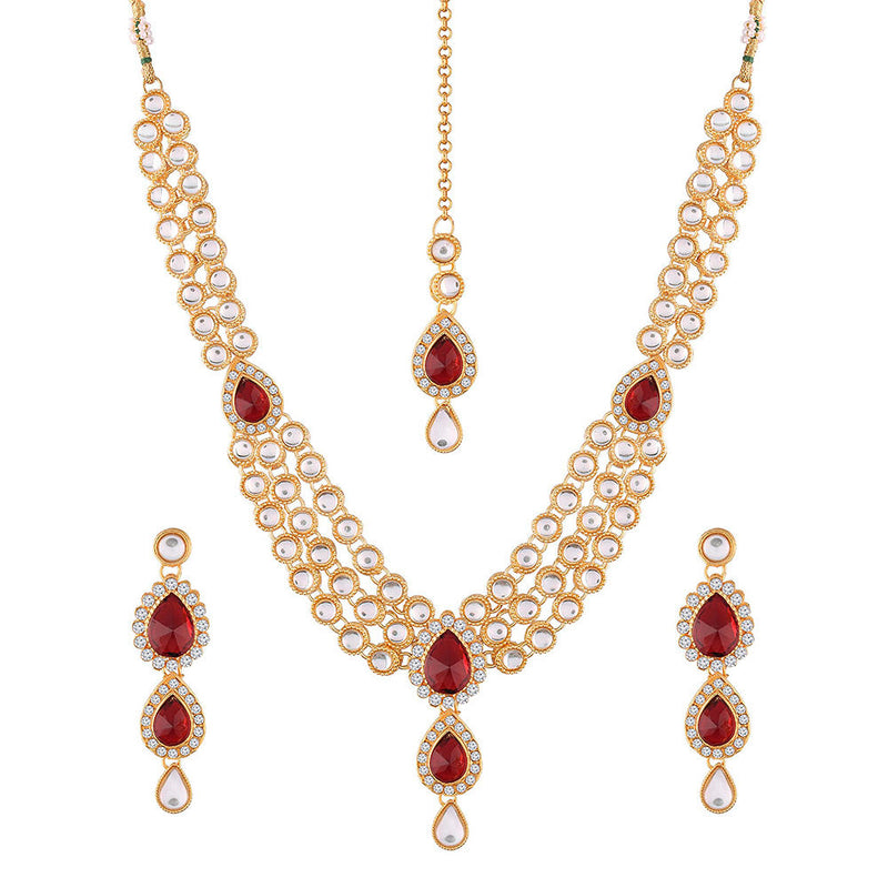 Etnico Traditional Gold Plated Kundan Necklace Set for Women (IJ315R)