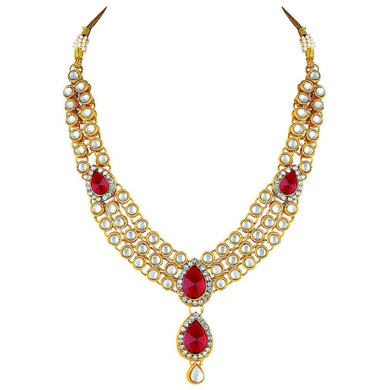 Etnico Traditional Gold Plated Kundan Necklace Set for Women (IJ315R)