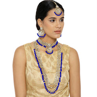 Etnico Traditional 18K Gold Plated Kundan & Pearl Studded Bridal Choker Necklace Jewellery Set With Earrings & Maang Tikka for Women (IJ325BL)