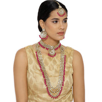 Etnico Traditional 18K Gold Plated Kundan & Pearl Studded Bridal Choker Necklace Jewellery Set With Earrings & Maang Tikka for Women (IJ325Q)