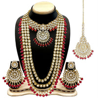 Etnico Traditional 18K Gold Plated Kundan & Pearl Studded Bridal Choker Necklace Jewellery Set With Earrings & Maang Tikka for Women (IJ325R)