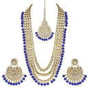 Etnico 18K Gold Plated Traditional Kundan & Pearl Studed Bridal Jewellery Set For Women (IJ348Bl)