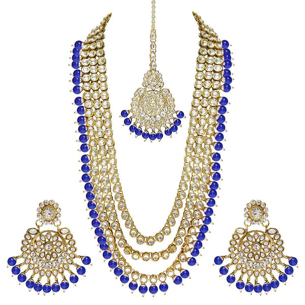 Etnico 18K Gold Plated Traditional Kundan & Pearl Studed Bridal Jewellery Set For Women (IJ348Bl)