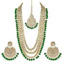 Etnico 18K Gold Plated Traditional Kundan & Pearl Studded Bridal Necklace Jewellery Set For Women (IJ348G)