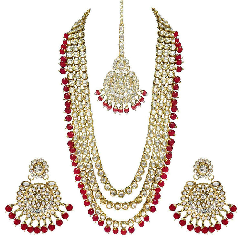 Etnico 18K Gold Plated Traditional Kundan & Pearl Studed Bridal Jewellery Set For Women (IJ348M)