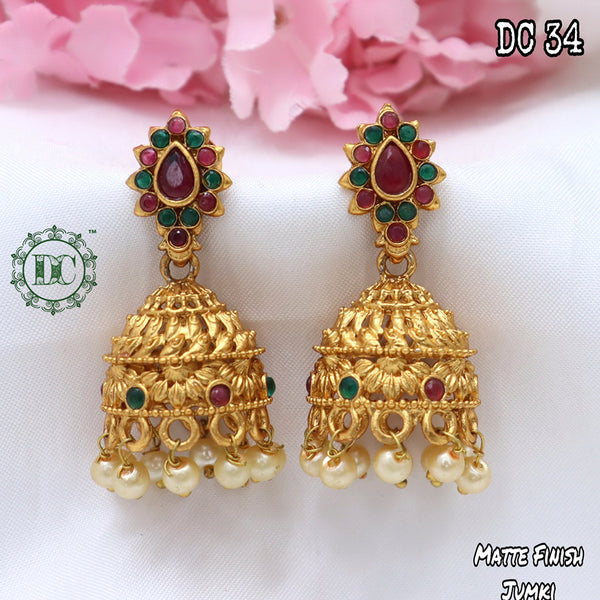 Diksha Collection Gold Plated Pota Stone Jhumkis Earrings