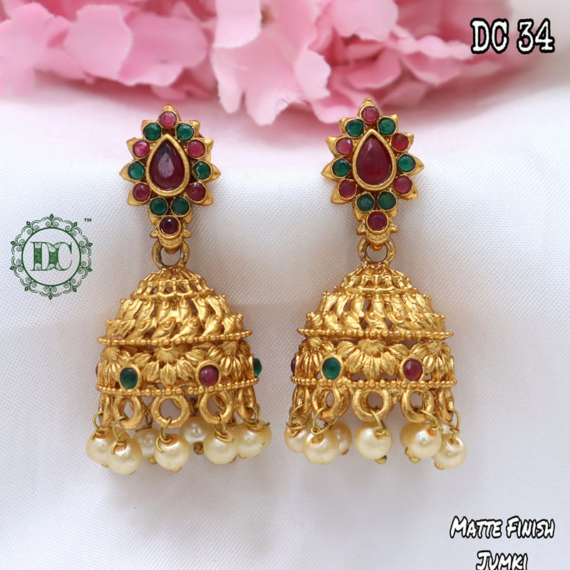 Diksha Collection Gold Plated Pota Stone Jhumkis Earrings