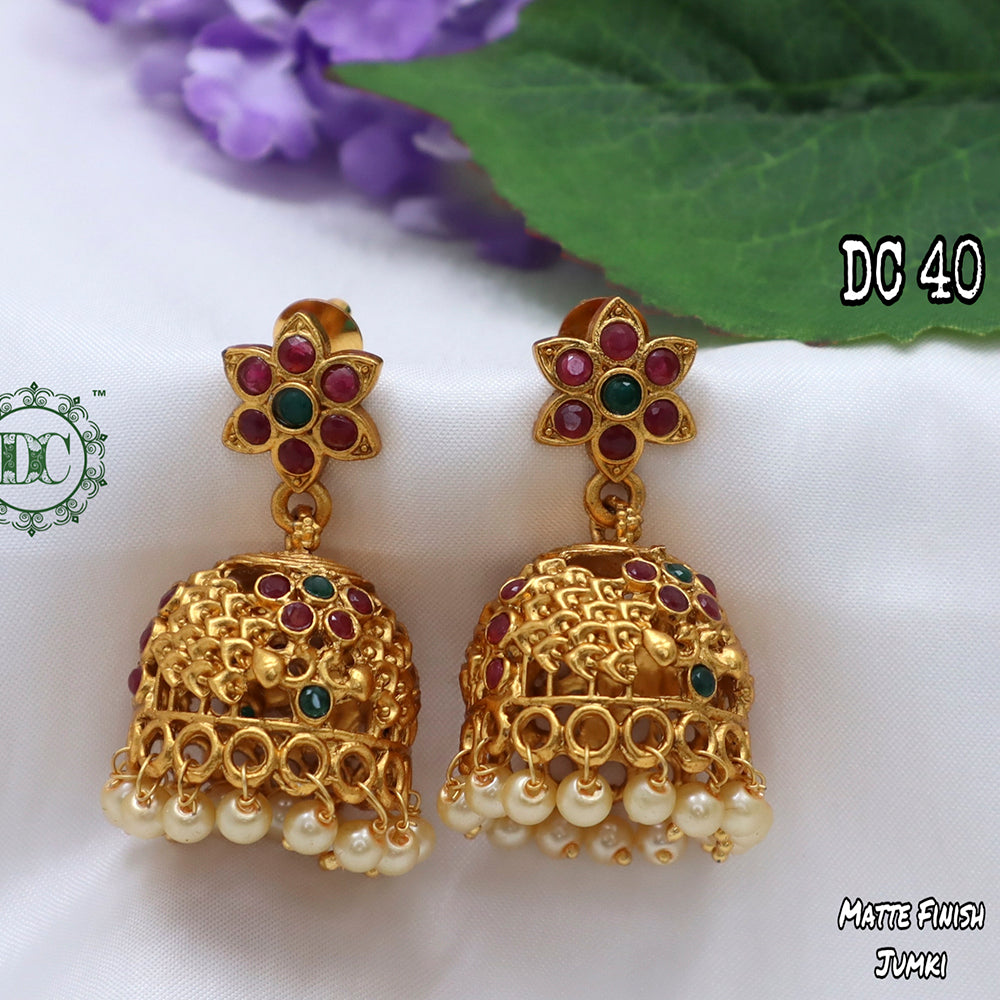 Diksha Collection Gold Plated Pota Stone Jhumkis Earrings