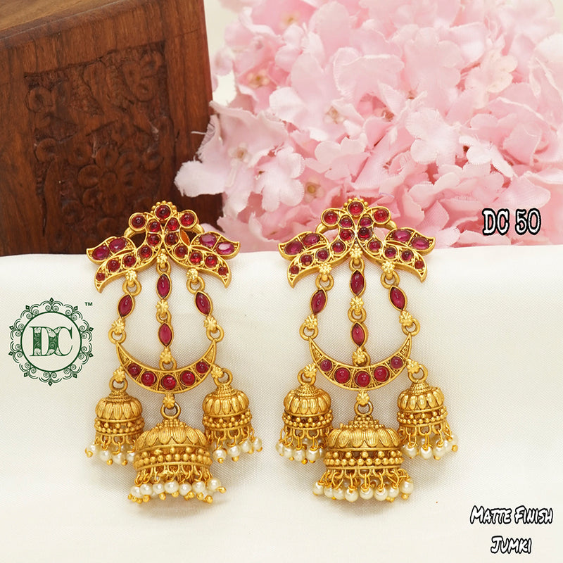 Diksha Collection Gold Plated Pota Stone Jhumkis Earrings